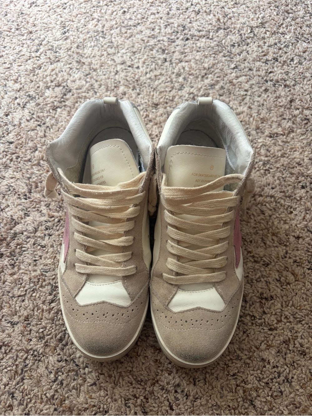 Golden Goose Mid Star High-Top Sneaker in White, Beige, Pink & Red - Picture 3 of 4